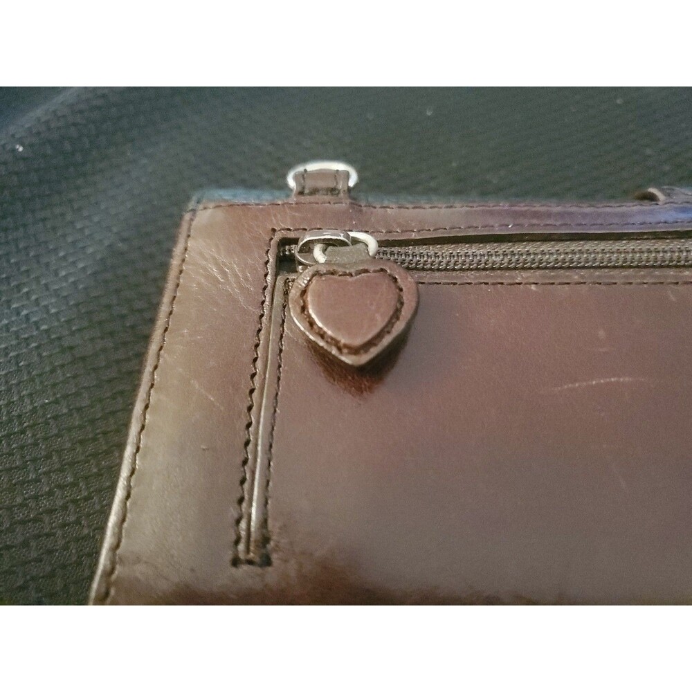 Brighton Black & Brown Leather w/silver Heart Button Close Checkbook I.D. wallet - Picture 10 of 12